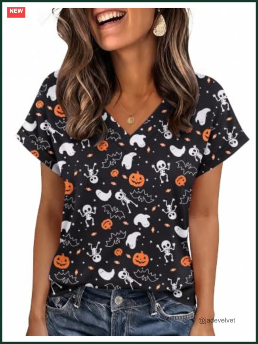 Women's Rolled Short Sleeve V-Neck Blouse Tunic Top Stretch Polyester